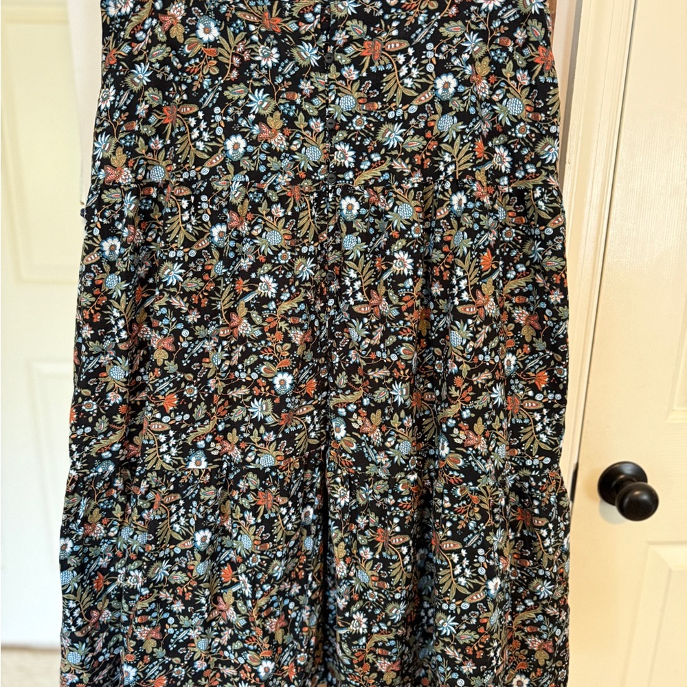 Old Navy Black Floral Midi Skirt